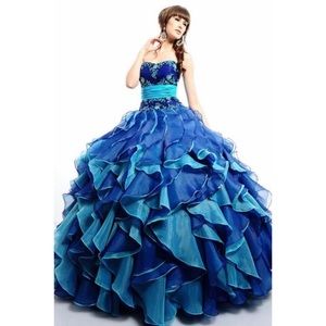 Blue Strapless Quinceanera Dress